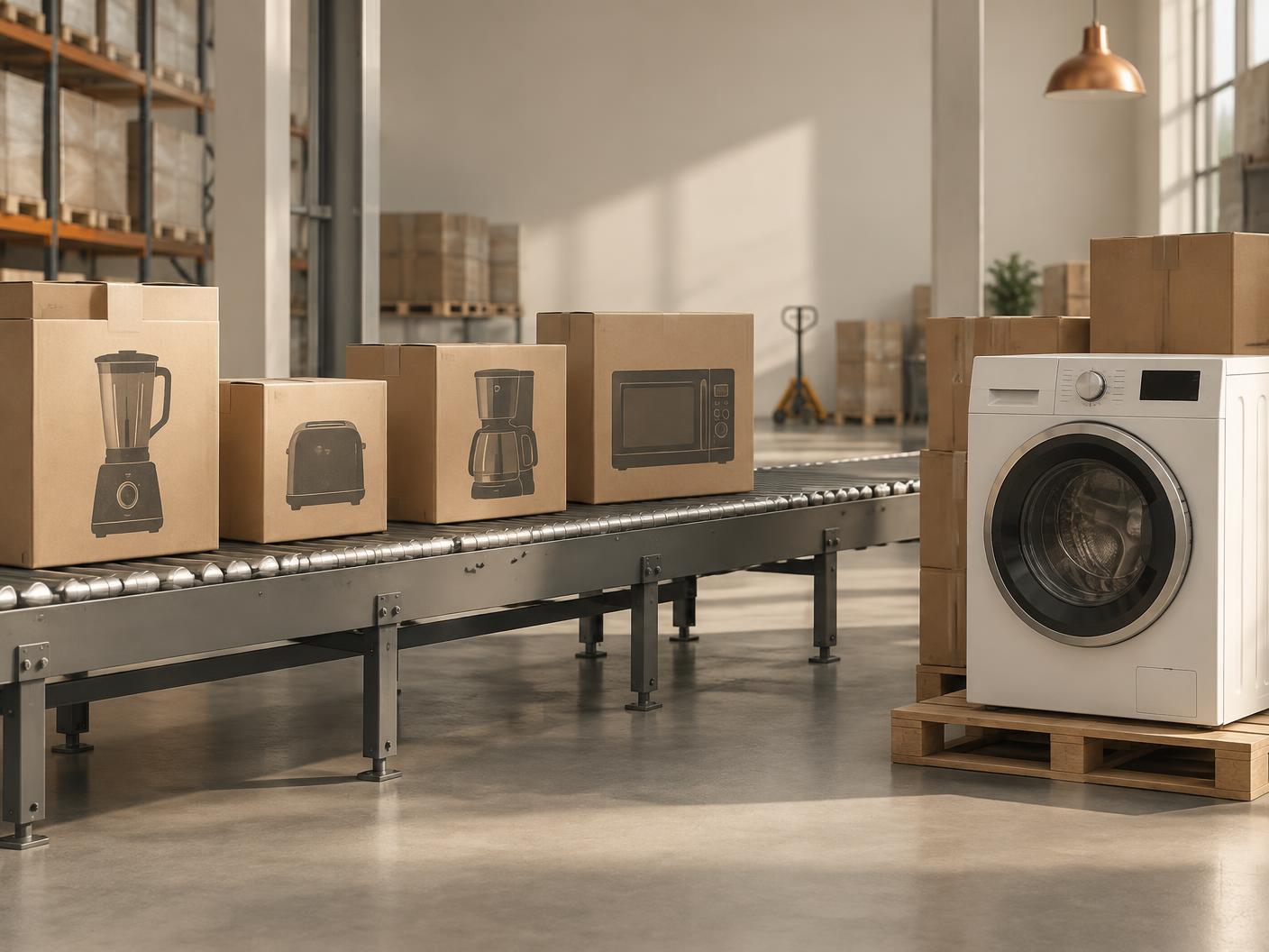 Household and commercial appliances organised for distribution