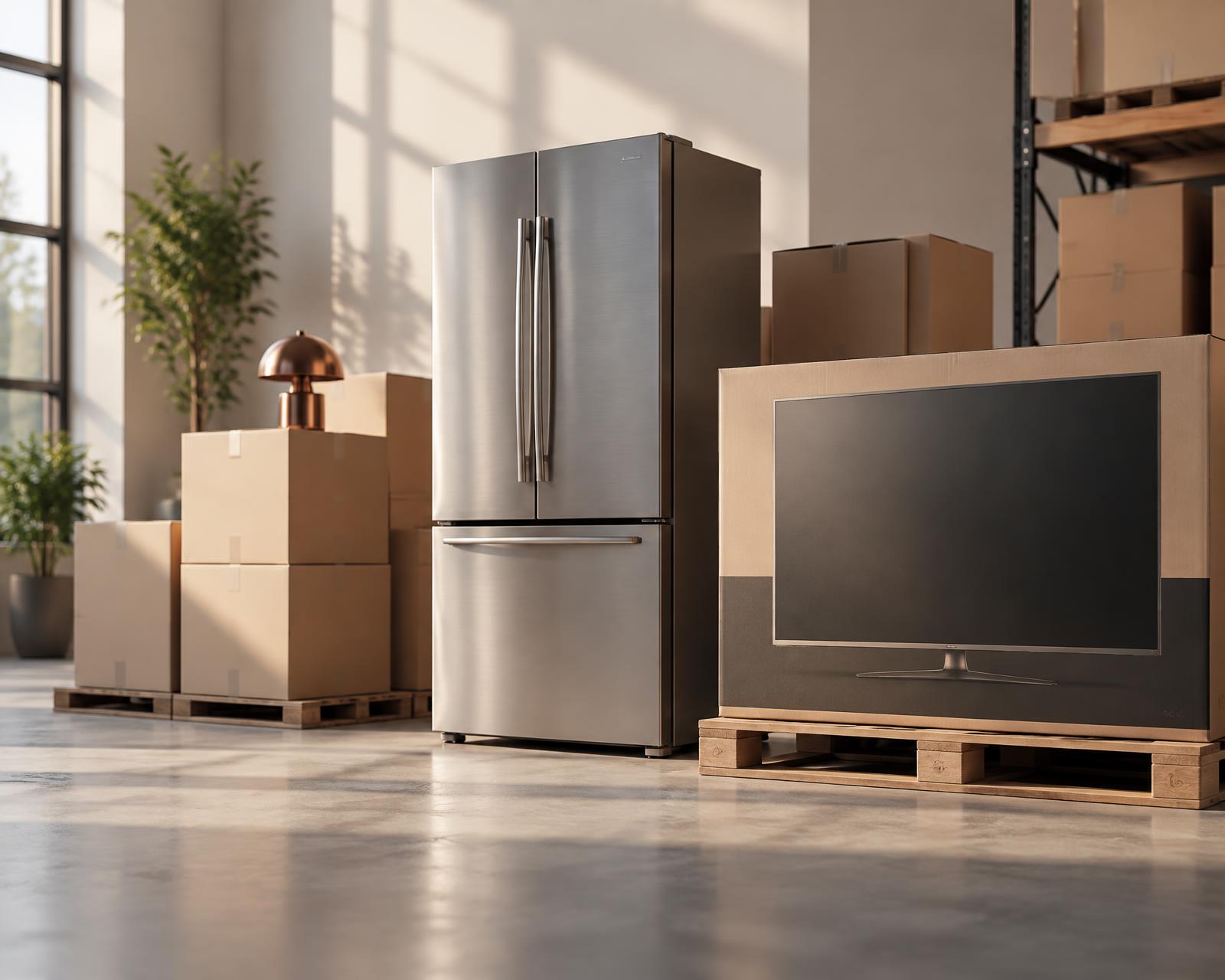 Refrigerators, televisions and boxed appliances prepared for distribution